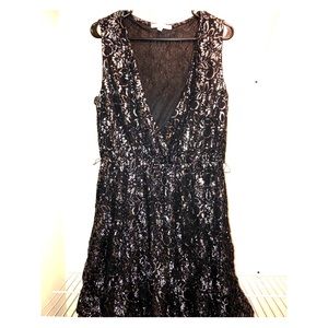 Black/Silver Deep V Mini Dress